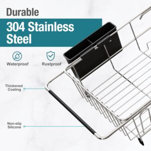 dish drying rack in sink, expandable stainless steel dish drainers for kitchen counter, dish dryer rack for inside sink, over the sink dish racks with utensil holder, silver