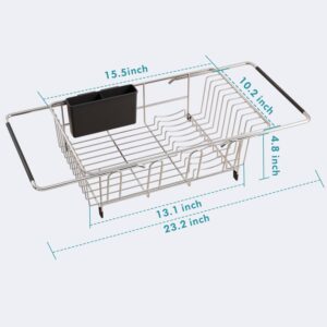 dish drying rack in sink, expandable stainless steel dish drainers for kitchen counter, dish dryer rack for inside sink, over the sink dish racks with utensil holder, silver
