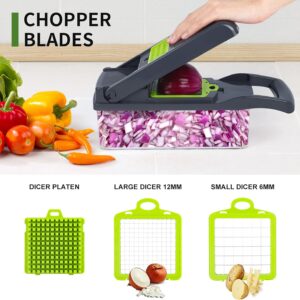 vegetable chopper mandoline slicer,veggie chopper, multifunctional 10 in 1 food choppers, kitchen vegetable slicer dicer cutter,onion mincer,cheese grater,colander basket,kitchen gadgets (gray/green)