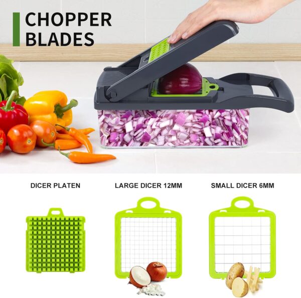 vegetable chopper mandoline slicer,veggie chopper, multifunctional 10 in 1 food choppers, kitchen vegetable slicer dicer cutter,onion mincer,cheese grater,colander basket,kitchen gadgets (gray/green)