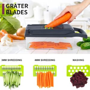 vegetable chopper mandoline slicer,veggie chopper, multifunctional 10 in 1 food choppers, kitchen vegetable slicer dicer cutter,onion mincer,cheese grater,colander basket,kitchen gadgets (gray/green)
