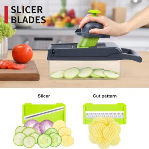 vegetable chopper mandoline slicer,veggie chopper, multifunctional 10 in 1 food choppers, kitchen vegetable slicer dicer cutter,onion mincer,cheese grater,colander basket,kitchen gadgets (gray/green)