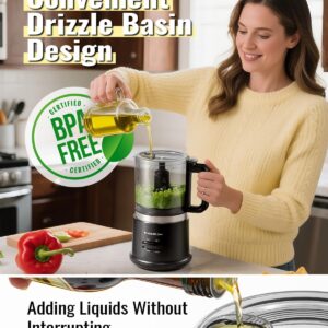 food chopper, 4 cup fast food processor, electric meat grinder with 2 speed, 4 stainless steel blades, and whisk, 400w power for chopping, mixing, emulsifying, puree and whisking, bpa free