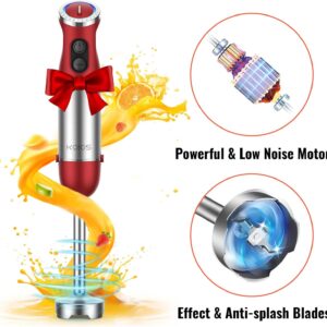koios 5 in 1 hand immersion blender, 1000w 12 speed handheld blender stick with copper motor stainless steel blade, 600ml mixing beaker,500ml food processor, whisk, milk frother, non bpa, red