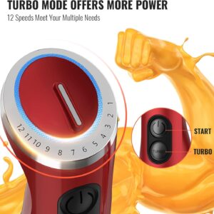 koios 5 in 1 hand immersion blender, 1000w 12 speed handheld blender stick with copper motor stainless steel blade, 600ml mixing beaker,500ml food processor, whisk, milk frother, non bpa, red