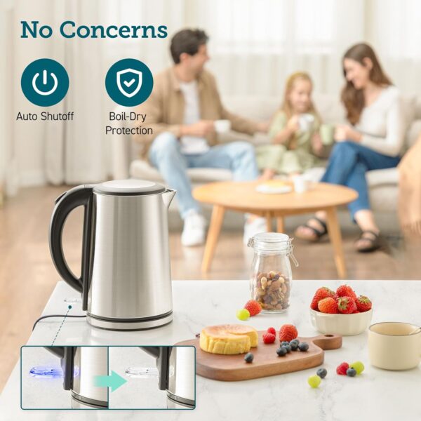 cosori electric kettle, no plastic inner lid, filter and spout, double wall stainless steel keep warm, automatic shut off & boil dry protection, durable tea kettle boiler & heater, 1.5l/1500w, silver