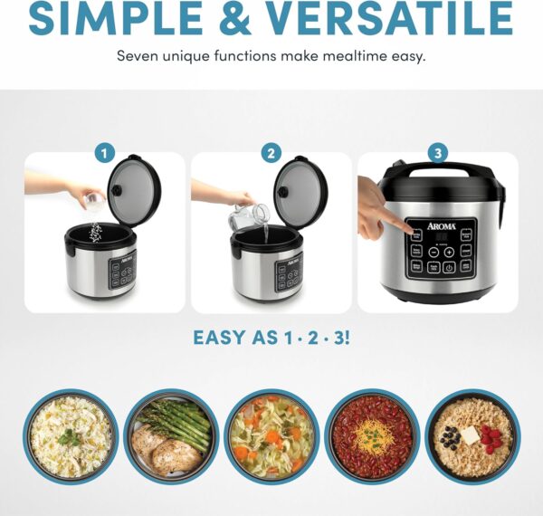 aroma housewares 20 cup cooked (10 cup uncooked) digital rice cooker, slow cooker, food steamer, ss exterior (arc 150sb),black