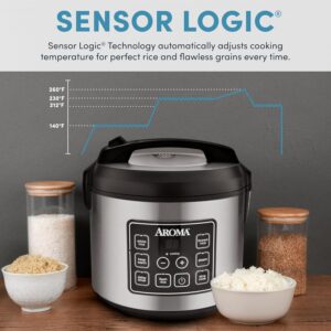 aroma housewares 20 cup cooked (10 cup uncooked) digital rice cooker, slow cooker, food steamer, ss exterior (arc 150sb),black