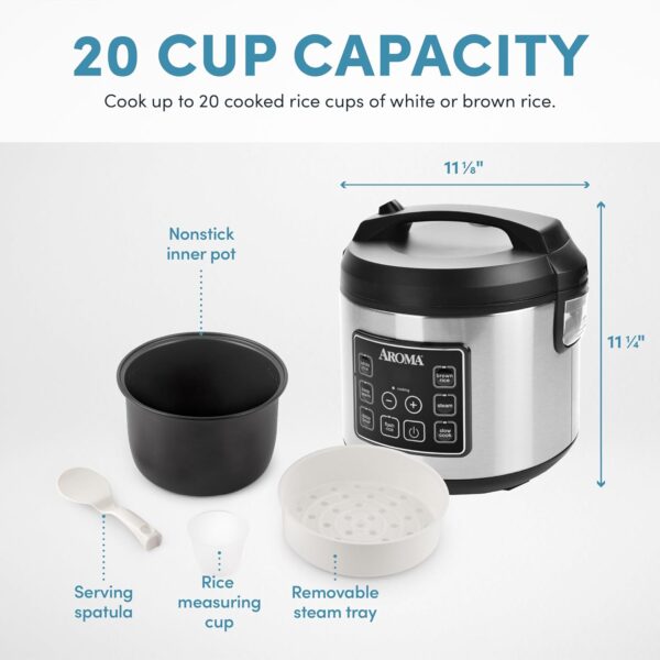 aroma housewares 20 cup cooked (10 cup uncooked) digital rice cooker, slow cooker, food steamer, ss exterior (arc 150sb),black