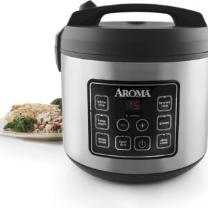 aroma housewares 20 cup cooked (10 cup uncooked) digital rice cooker, slow cooker, food steamer, ss exterior (arc 150sb),black