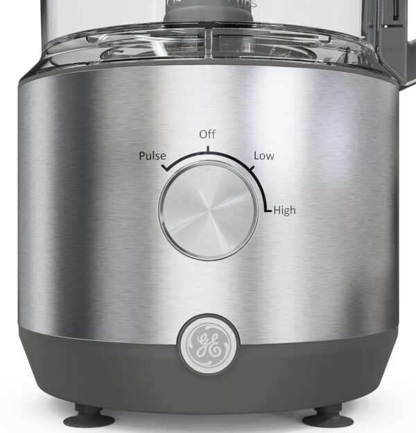 ge food processor | 12 cup | complete with 3 feeding tubes & stainless steel accessories 3 discs + dough blade | 3 speed | great for shredded cheese, chicken & more | kitchen essentials | 550 watts