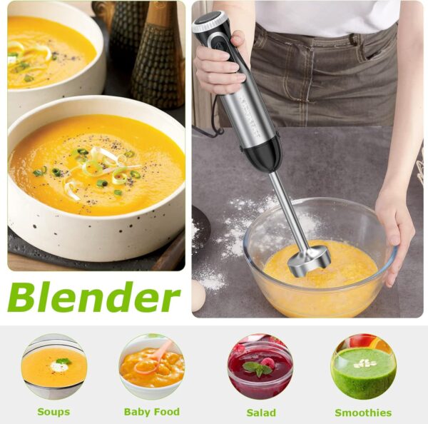 bonsenkitchen immersion handheld blender with whisk, 20 speed & turbo mode hand blender stick 500w, 304 stainless steel hand blender for soup, smoothie, puree, baby food