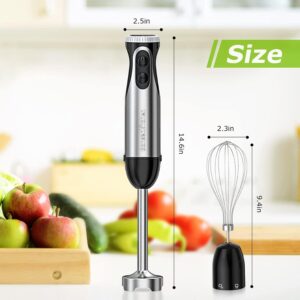 bonsenkitchen immersion handheld blender with whisk, 20 speed & turbo mode hand blender stick 500w, 304 stainless steel hand blender for soup, smoothie, puree, baby food