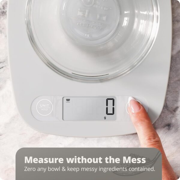 greater goods digital kitchen scale cooking, baking, meal and food prep scale, weighs in grams, pounds and ounces, gray