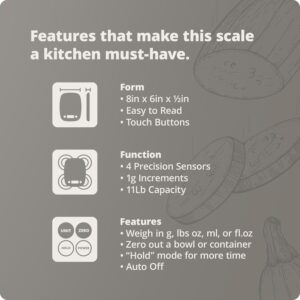 greater goods digital kitchen scale cooking, baking, meal and food prep scale, weighs in grams, pounds and ounces, gray