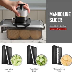 12 in 1 vegetable chopper, mandoline food slicer for kitchen, cheese grater, veggie chopper with container, vegetable cutter for onion, salad and fruit stainless steel, home essential tools