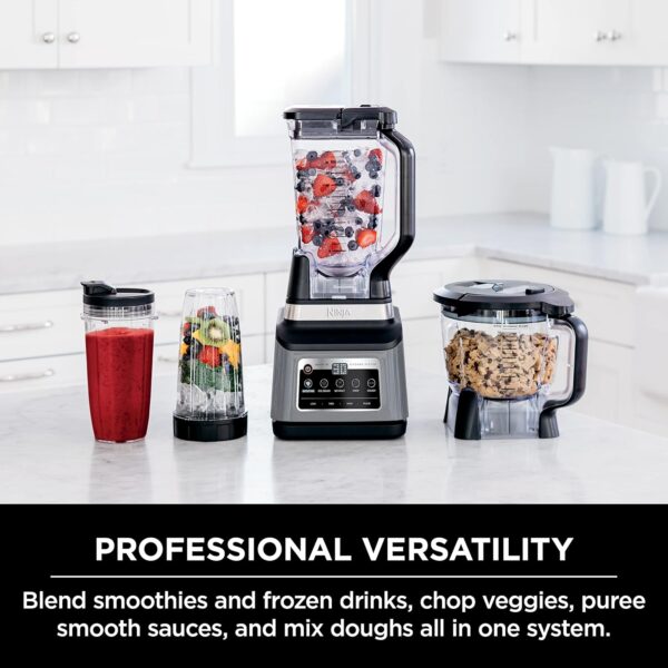 ninja bn801 professional plus kitchen system, 1400 wp, 5 functions for smoothies, chopping, dough & more with auto iq, 72 oz.* blender pitcher, 64 oz. processor bowl, (2) 24 oz. to go cups, grey