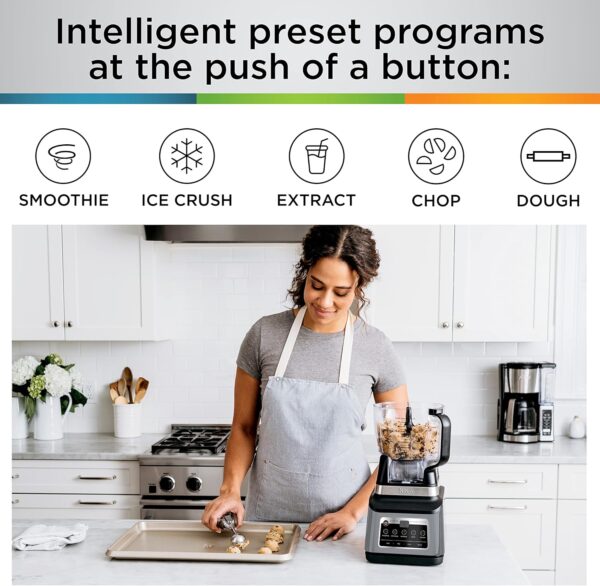 ninja bn801 professional plus kitchen system, 1400 wp, 5 functions for smoothies, chopping, dough & more with auto iq, 72 oz.* blender pitcher, 64 oz. processor bowl, (2) 24 oz. to go cups, grey