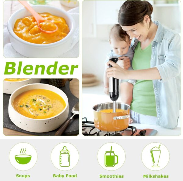 bonsenkitchen 4 in 1 immersion blender handheld, 20 speeds hand blender with turbo mode, stainless steel blade, egg whisk, beaker & chopper bowl, stick mixer for soup, smoothie, puree, baby food
