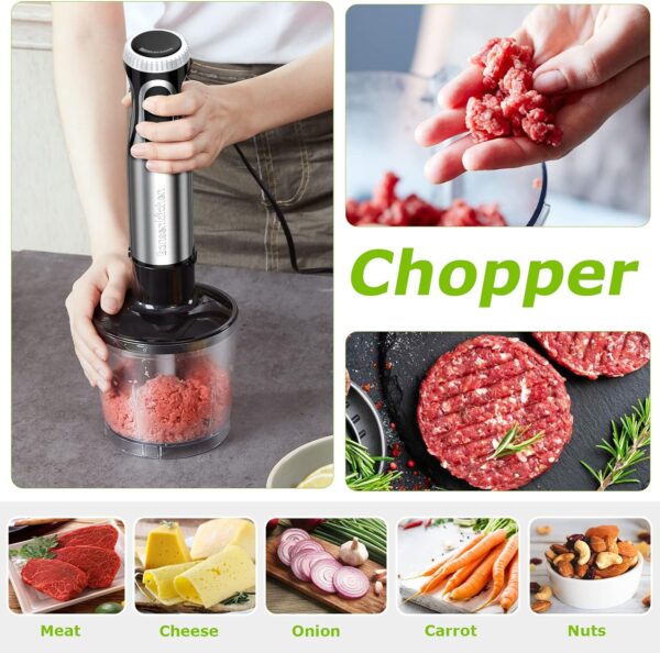 bonsenkitchen 4 in 1 immersion blender handheld, 20 speeds hand blender with turbo mode, stainless steel blade, egg whisk, beaker & chopper bowl, stick mixer for soup, smoothie, puree, baby food