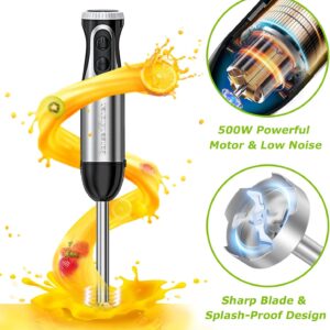 bonsenkitchen 4 in 1 immersion blender handheld, 20 speeds hand blender with turbo mode, stainless steel blade, egg whisk, beaker & chopper bowl, stick mixer for soup, smoothie, puree, baby food