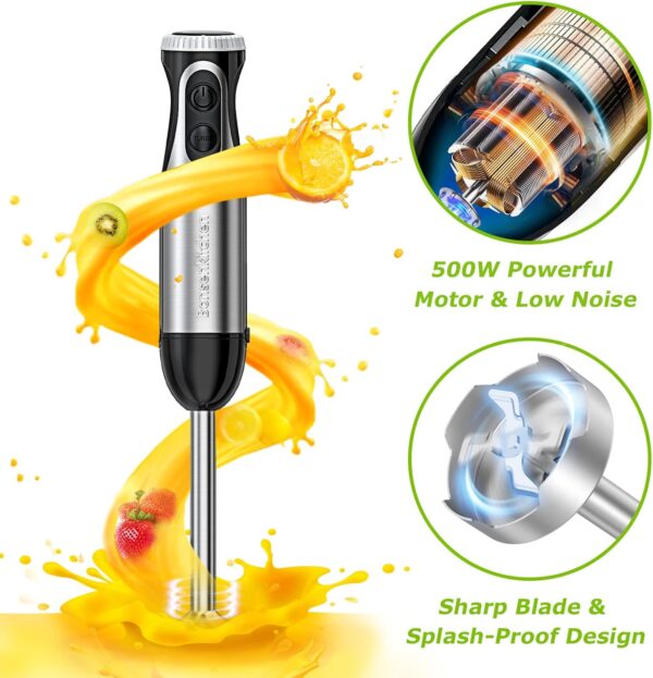 bonsenkitchen 4 in 1 immersion blender handheld, 20 speeds hand blender with turbo mode, stainless steel blade, egg whisk, beaker & chopper bowl, stick mixer for soup, smoothie, puree, baby food