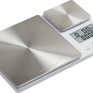 KitchenAid KQ909 Dual Platform Digital Kitchen and Food Scale, 11 pound capacity and Precision 16oz capacity, White with Stainless Steel