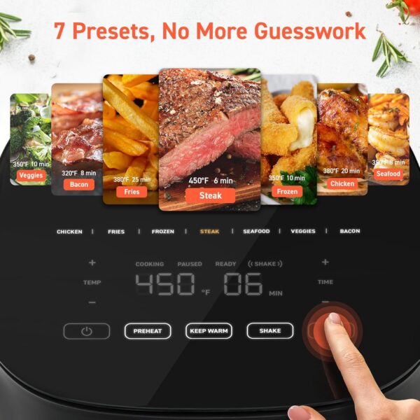 cosori air fryer pro 9 in 1, compact 5qt, 450℉: half time & chef grade cook, one wipe clean glass panel, 130+ in app recipes with nutritional info, nonstick & dishwasher safe basket, gray
