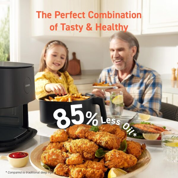 cosori air fryer pro 9 in 1, compact 5qt, 450℉: half time & chef grade cook, one wipe clean glass panel, 130+ in app recipes with nutritional info, nonstick & dishwasher safe basket, gray