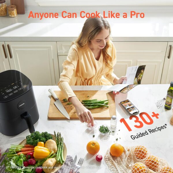 cosori air fryer pro 9 in 1, compact 5qt, 450℉: half time & chef grade cook, one wipe clean glass panel, 130+ in app recipes with nutritional info, nonstick & dishwasher safe basket, gray