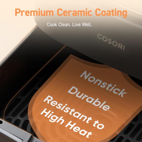 cosori air fryer pro 9 in 1, compact 5qt, 450℉: half time & chef grade cook, one wipe clean glass panel, 130+ in app recipes with nutritional info, nonstick & dishwasher safe basket, gray