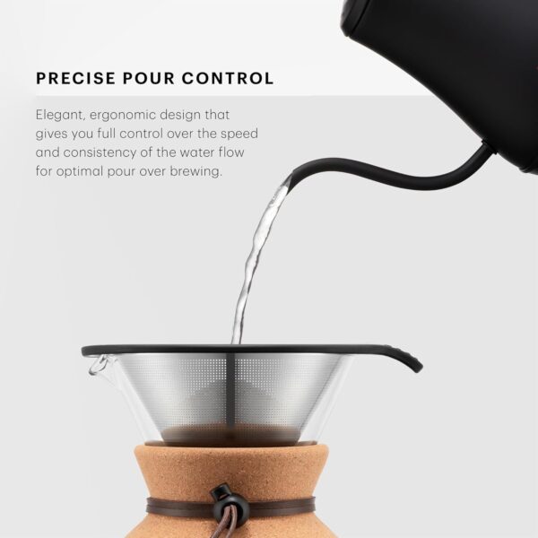 bodum 27oz bistro gooseneck electric water kettle, pour over coffee & tea, stainless steel, matte black