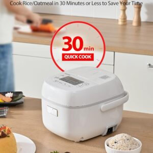 toshiba mini rice cooker, 3 cups uncooked small rice cooker, steamer & warmer, with fuzzy logic and one touch cooking, 24 hour delay timer and auto keep warm feature, white
