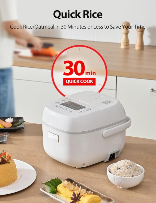 toshiba mini rice cooker, 3 cups uncooked small rice cooker, steamer & warmer, with fuzzy logic and one touch cooking, 24 hour delay timer and auto keep warm feature, white