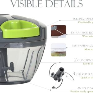 ourokhome manual food processor vegetable chopper, portable hand pull string garlic mincer onion cutter for veggies, ginger, fruits, nuts, herbs, etc., 500ml, grey