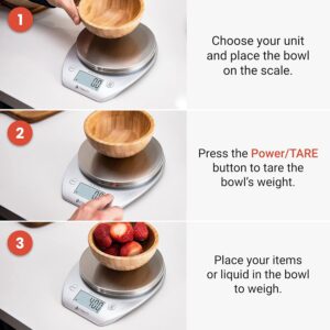 etekcity 0.1g food kitchen scale, bowl, digital grams and ounces for weight loss, dieting, baking, cooking, and meal prep, 11lb/5kg, stainless steel silver