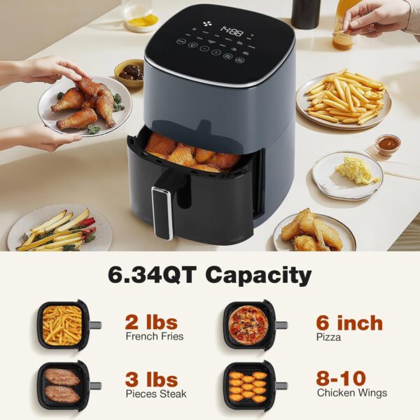 olixis air fryer 6 quart with window square air fryer 12 in 1 air fry, roast, reheat, dehydrate, bake, steam, fries, custard, chicken, wings, sea food, vegetabels,400f grey