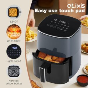 olixis air fryer 6 quart with window square air fryer 12 in 1 air fry, roast, reheat, dehydrate, bake, steam, fries, custard, chicken, wings, sea food, vegetabels,400f grey