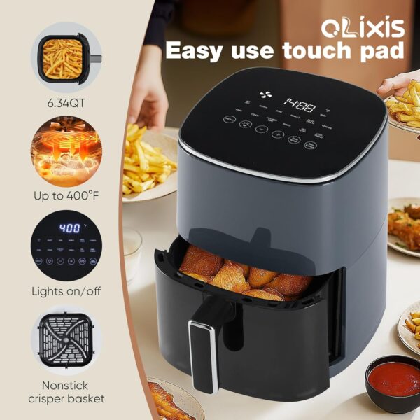 olixis air fryer 6 quart with window square air fryer 12 in 1 air fry, roast, reheat, dehydrate, bake, steam, fries, custard, chicken, wings, sea food, vegetabels,400f grey