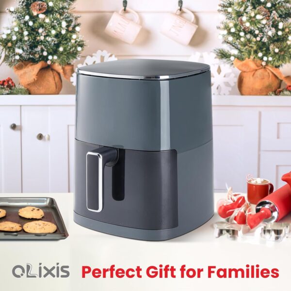 olixis air fryer 6 quart with window square air fryer 12 in 1 air fry, roast, reheat, dehydrate, bake, steam, fries, custard, chicken, wings, sea food, vegetabels,400f grey