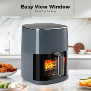 olixis air fryer 6 quart with window square air fryer 12 in 1 air fry, roast, reheat, dehydrate, bake, steam, fries, custard, chicken, wings, sea food, vegetabels,400f grey