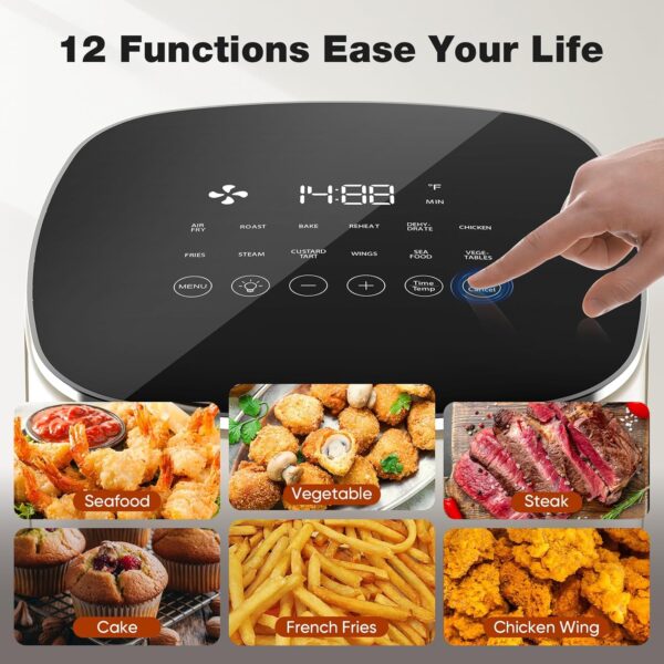 olixis air fryer 6 quart with window square air fryer 12 in 1 air fry, roast, reheat, dehydrate, bake, steam, fries, custard, chicken, wings, sea food, vegetabels,400f grey