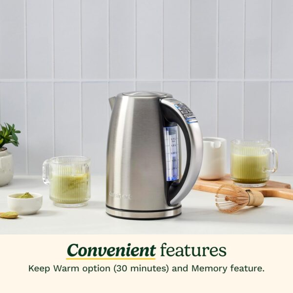 cuisinart 1.7 liter stainless steel cordless electric kettle with 6 preset temperatures