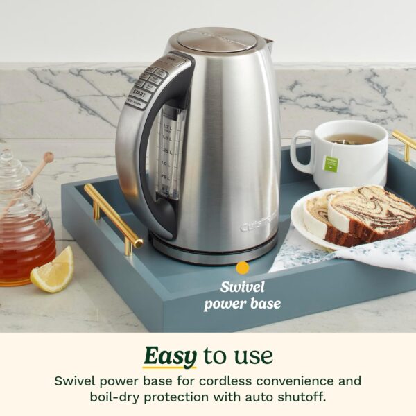 cuisinart 1.7 liter stainless steel cordless electric kettle with 6 preset temperatures