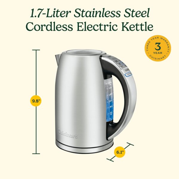 cuisinart 1.7 liter stainless steel cordless electric kettle with 6 preset temperatures