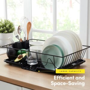 space saving 3 piece dish drainer rack set with cutlery holder maximize countertop space, black