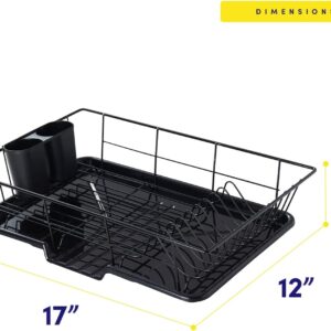 space saving 3 piece dish drainer rack set with cutlery holder maximize countertop space, black