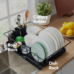 space saving 3 piece dish drainer rack set with cutlery holder maximize countertop space, black