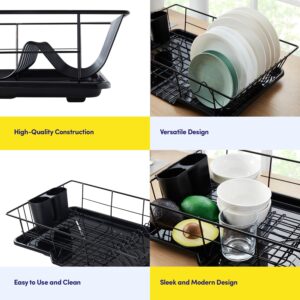 space saving 3 piece dish drainer rack set with cutlery holder maximize countertop space, black