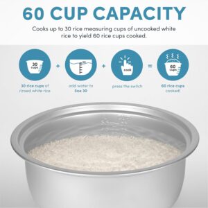 aroma housewares 60 cup (cooked) (30 cup uncooked) commercial rice cooker (arc 1033e),white